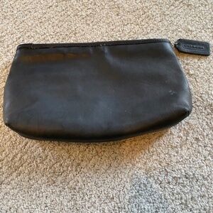 Coach Black Leather Clutch with Chain Tag – Striped Lining, 11"x6"